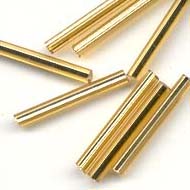 2x20mm Silver lined glass bugle beads : Gold