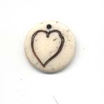 16mm Carved round bone disc - Heart