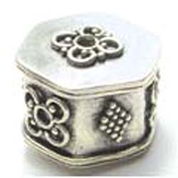 Bali silver bead - Hexagon 11x9mm