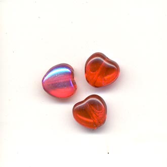 Glass moon heart beads - 8mm - Ruby