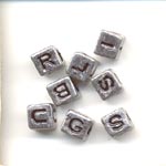 Silver coloured cube alphabet beads